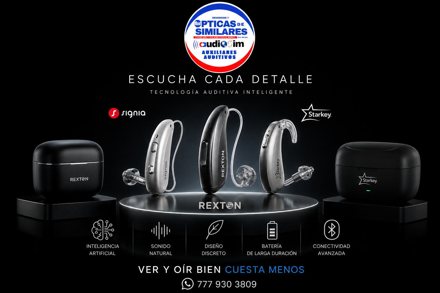 Auxiliares auditivos Starkey, Signia y Rexton — tecnología auditiva inteligente